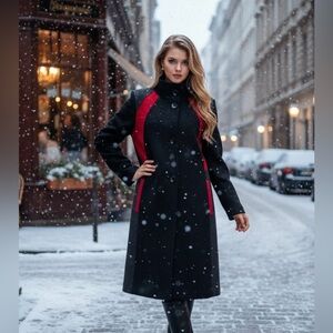 Elegant Black and Red Women's Trench Coat